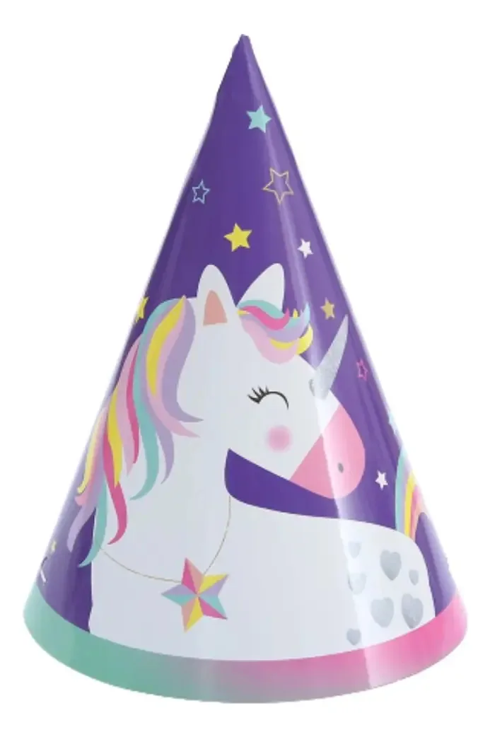 Chapéus de aniversário Bonetes Unicorn X10u cor roxa