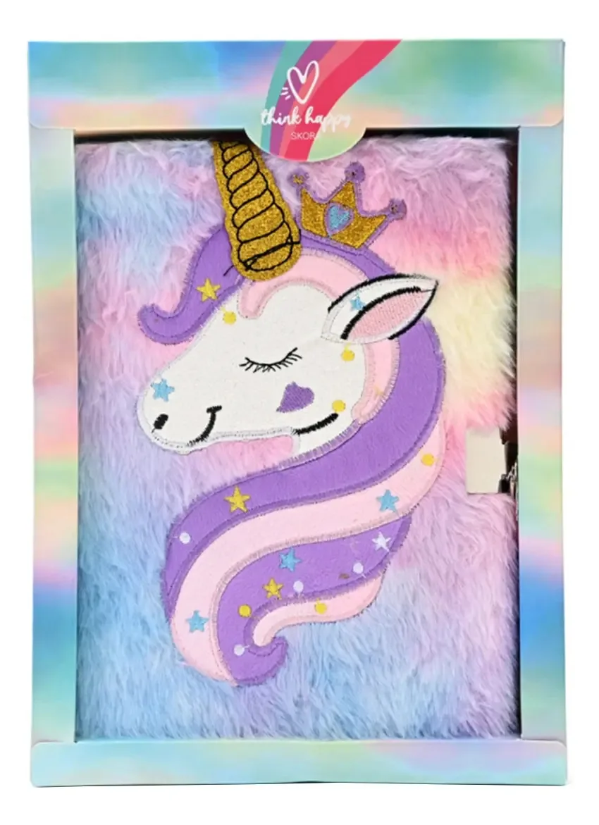 Diário de roupa íntima com cadeado multicolorido Degrade Unicorn Plush, ano 2023