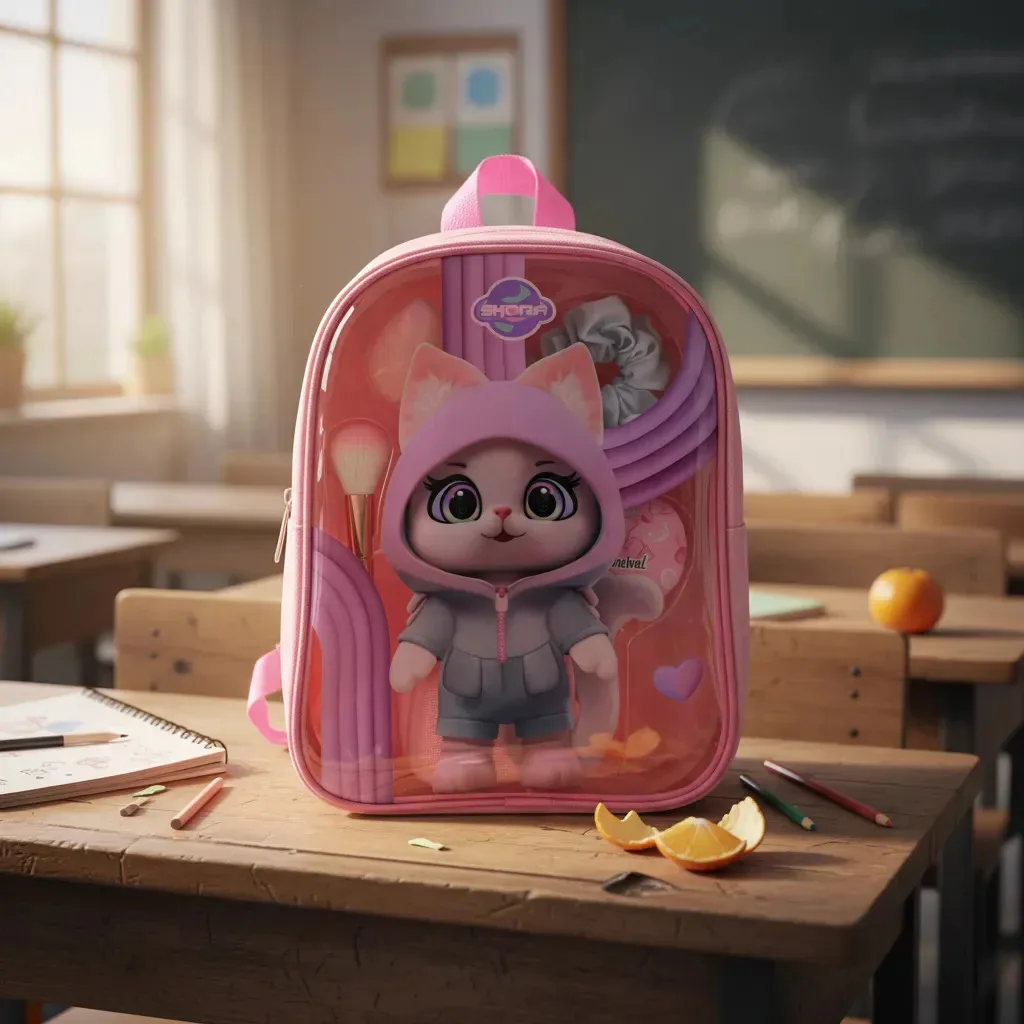 Conjunto de mochilas escolares Makeup School Girls Pink Kitten Brush