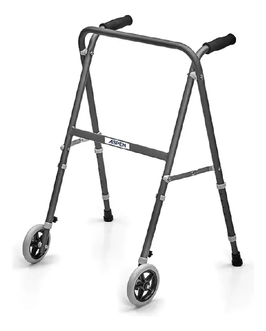 Andador ortopédico dobrável, tesoura, rodas, altura ajustável
