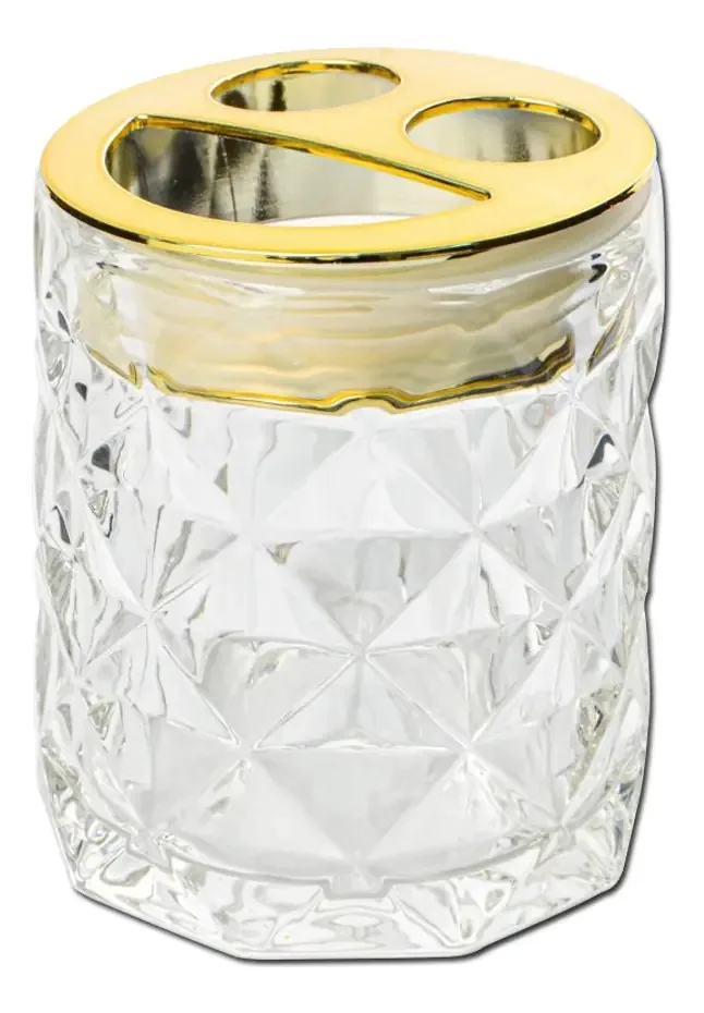 Copo porta-escovas de dentes multiuso Pettish Online, cor: Gold Rhombus