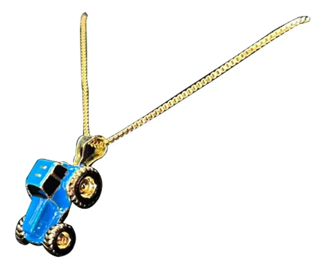 Colar Agro Correntinha Com Pingente Trator Banhado Ouro 18k Cor Azul