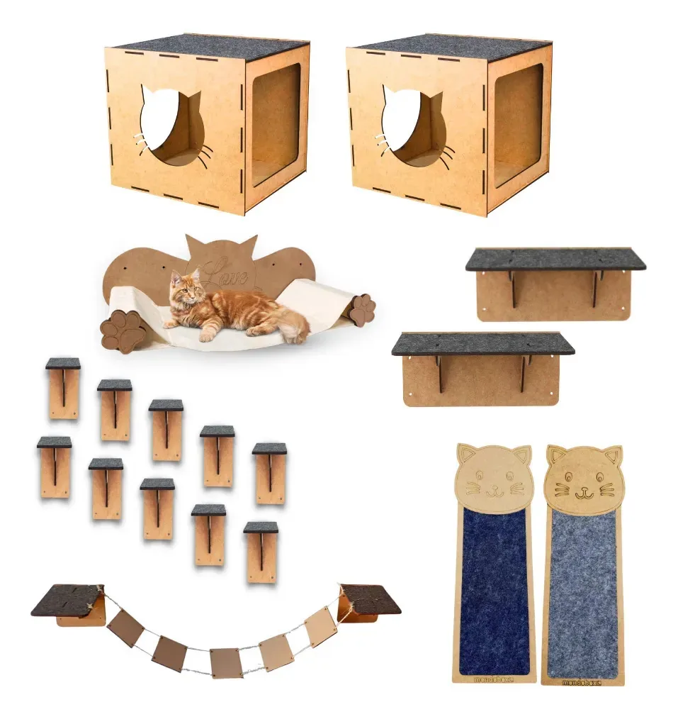 Playground Gatificação e Arranhador Box Fan 18 Peças MDF Cinza