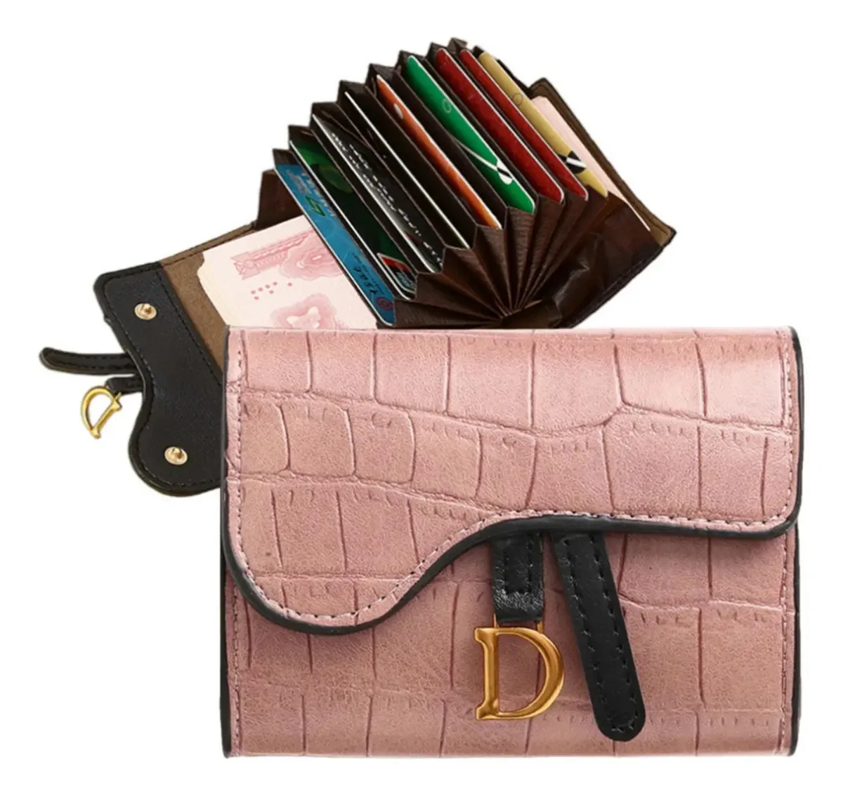 Porta-moedas De Couro De Moda Feminina Porta-cartões Cor Rosa Vavichica