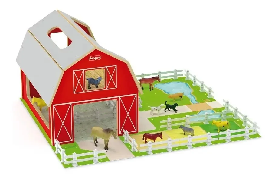 Brinquedo Fazenda Celeiro Junges Madeira Animais Cercas Infantil