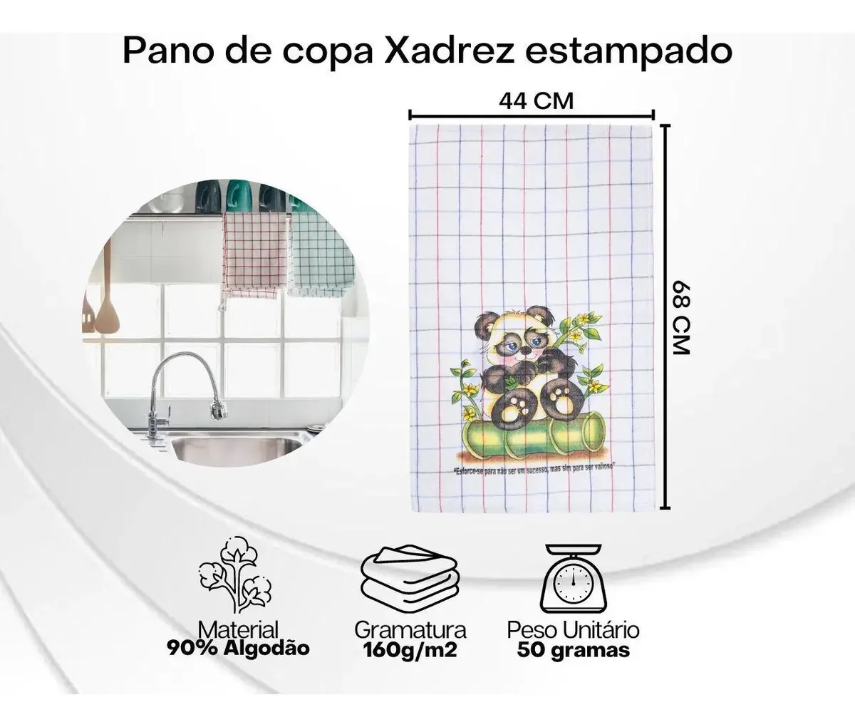 Kit 12 Panos De Copa Prato Xadrez - 44x68cm - New Básico
