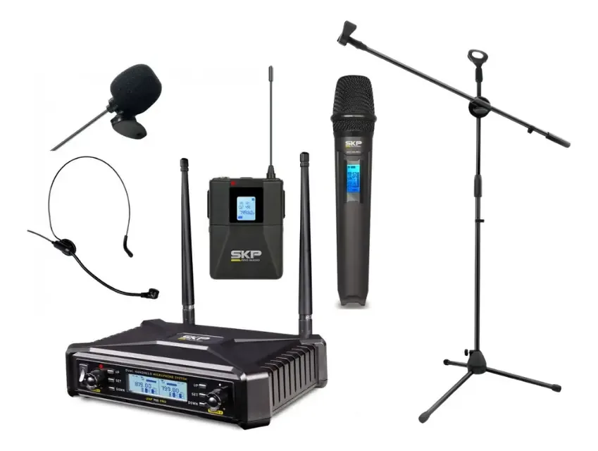 Microfone sem fio Slp Uhf-700 Pro Corbatero Corbatero com suporte para microfone