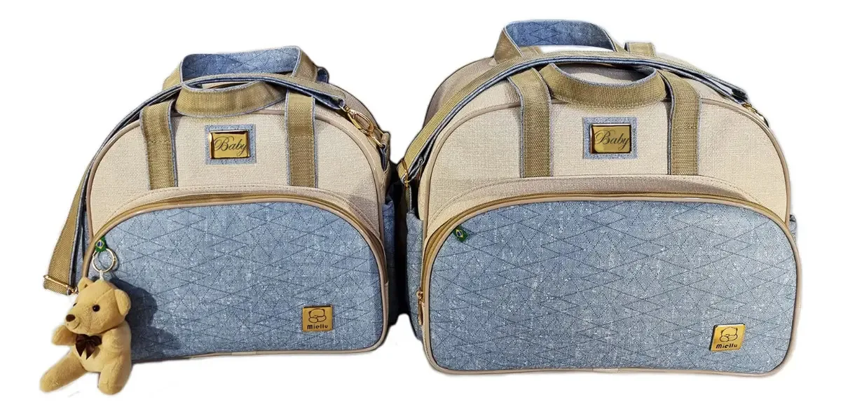 Kit Bolsa Maternidade Com Nome Bebe Menina Menino + Trocador Cor Jeans