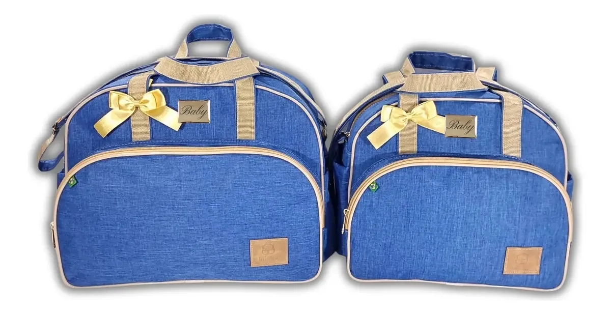 Kit Bolsa Maternidade Bebe Menina Menino Personalizada 3pçs Cor Azul