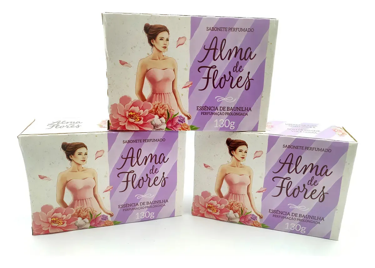 Kit 3 Sabonetes Alma De Flores Baunilha Barra 130g Memphis