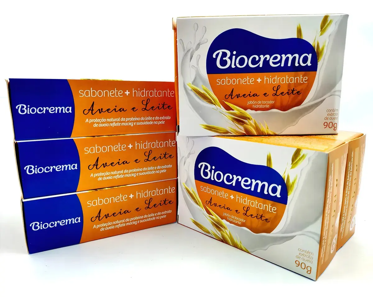 Kit 6 Sabonetes Biocrema Hidratante Aveia Leite Memphis 90g