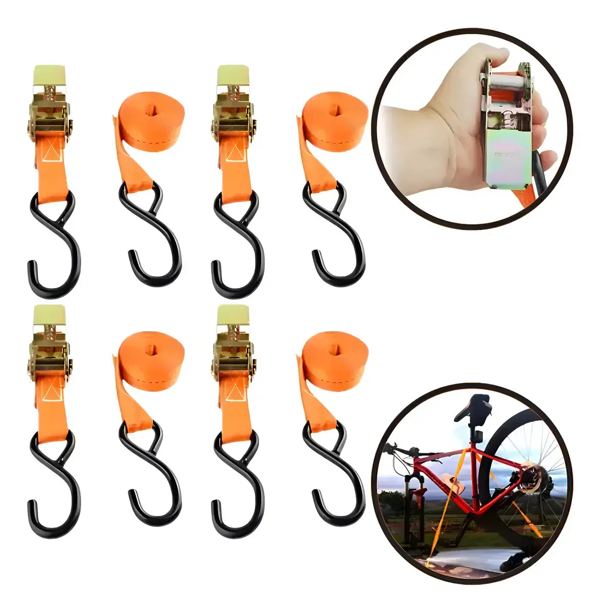 Kit com 4 Cintas de Amarração Robustec para Carga 800 kg Laranja