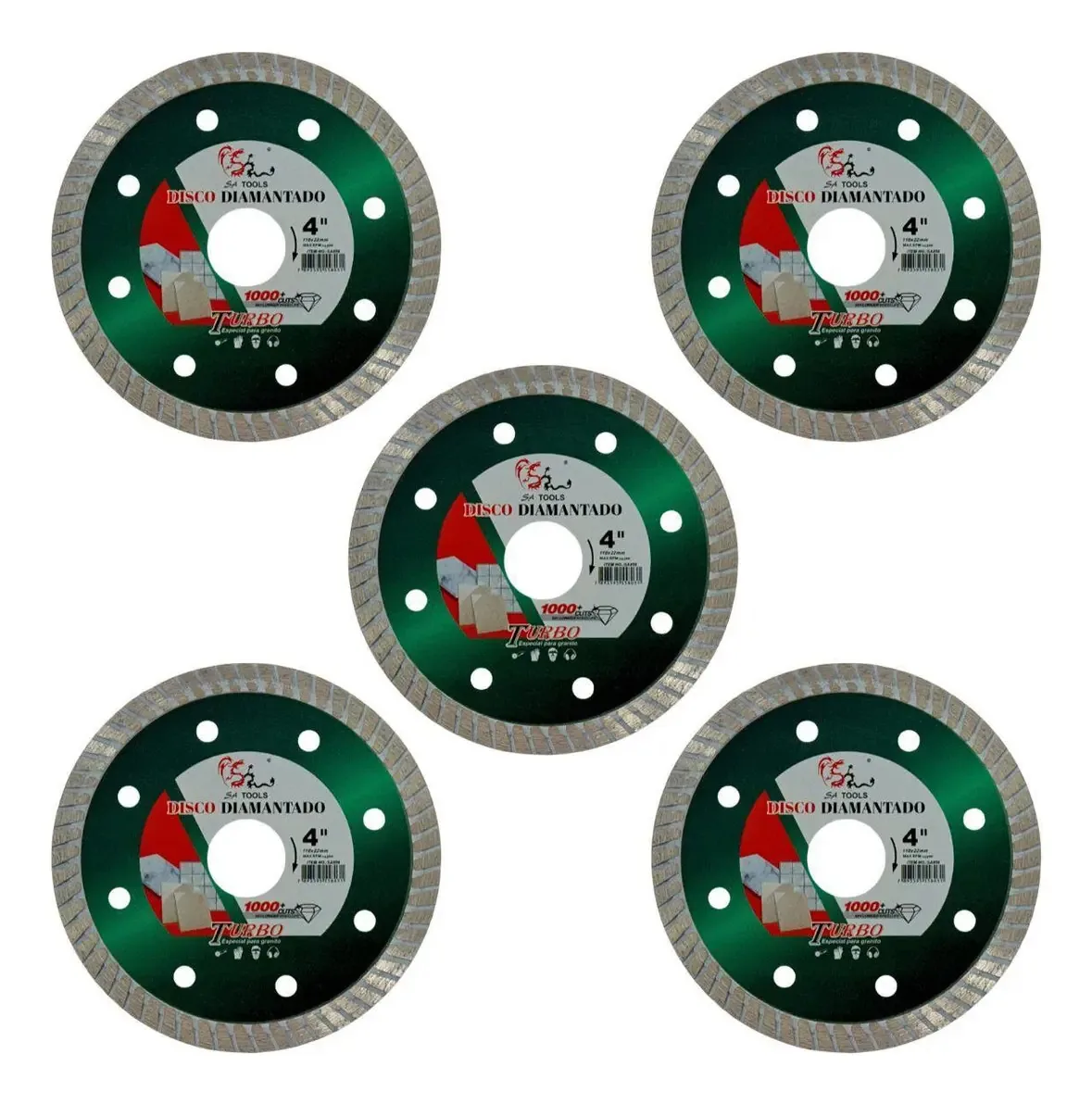 Kit 5 Discos Diamantado Turbo 110mm Ultra Fino Serra Marmore
