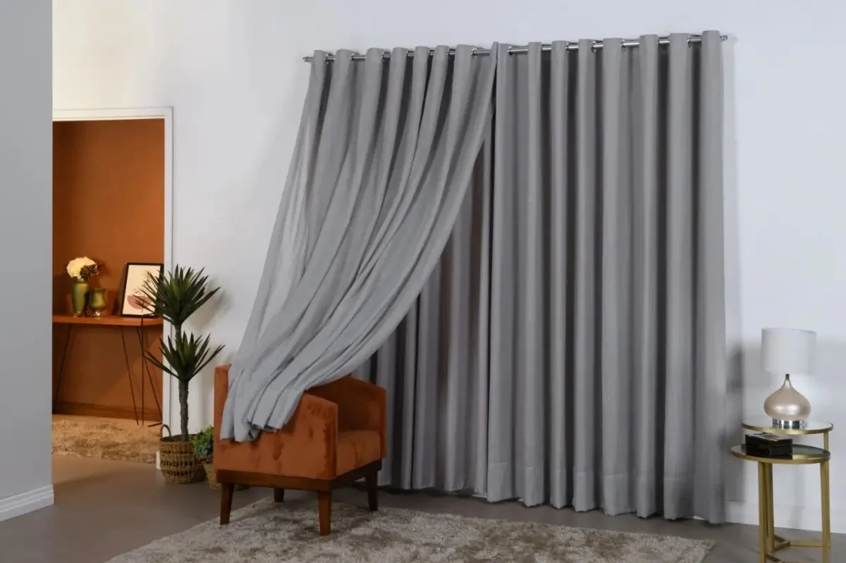 Cortina Linho Gaze 5,00x2,40 C/ Forro Microfibra Sala/quarto Cor Gaze De Linho Cinza