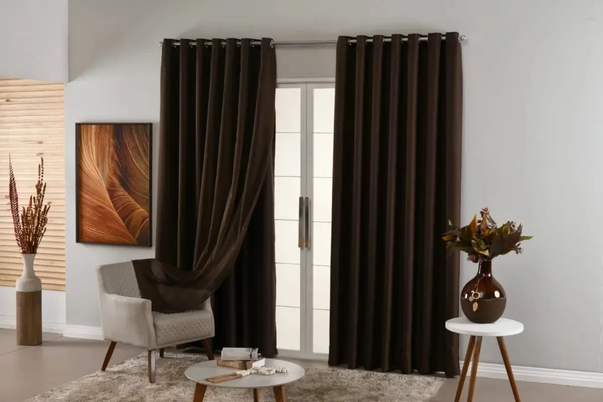 Cortina Blackout 5,00x2,30 Com Voil Blecaute Tecido Cor Marrom