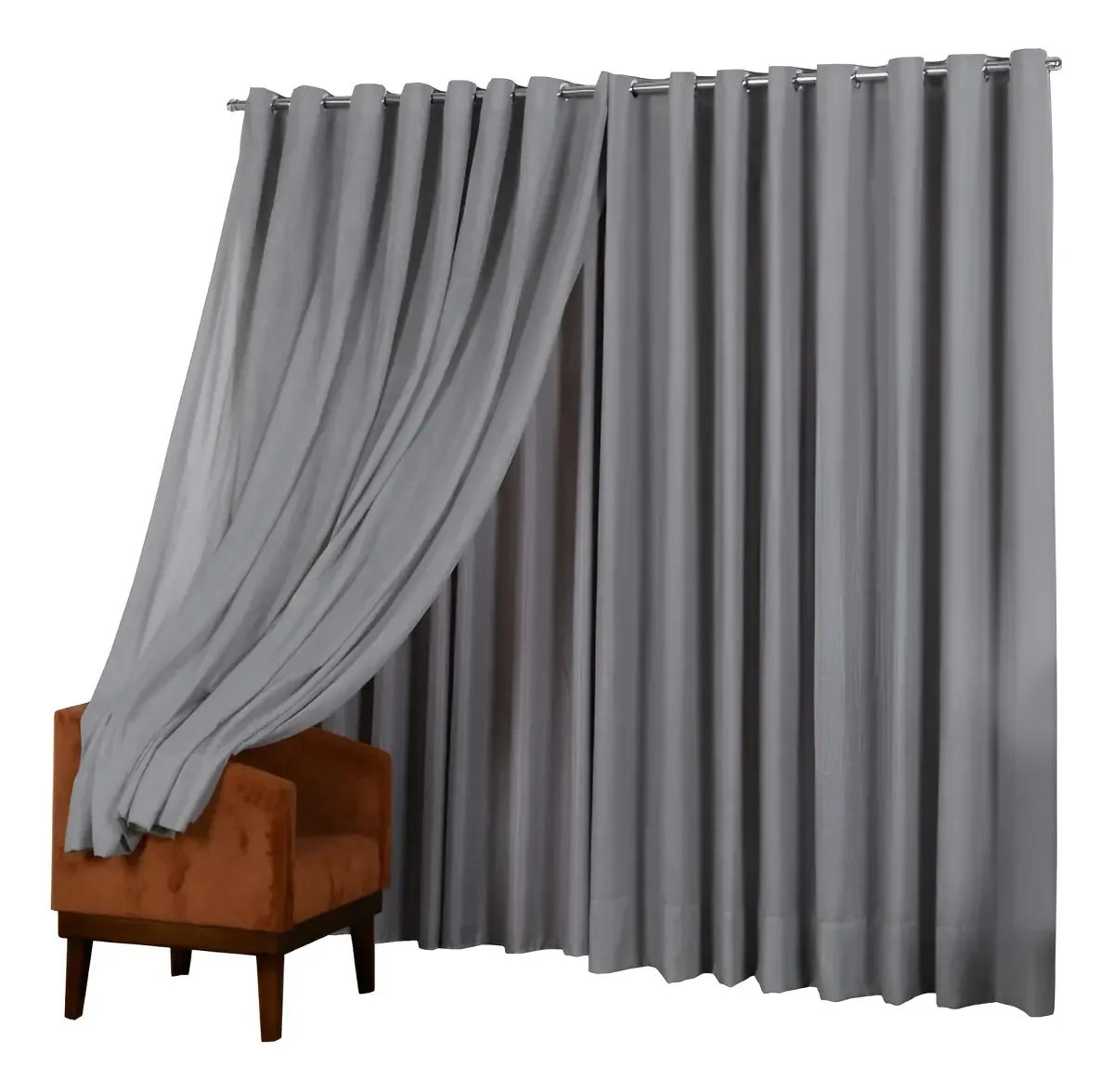 Cortina Linho Gaze 4,00x2,30 C/ Forro Microfibra Sala/quarto Cor Gaze de Linho Cinza
