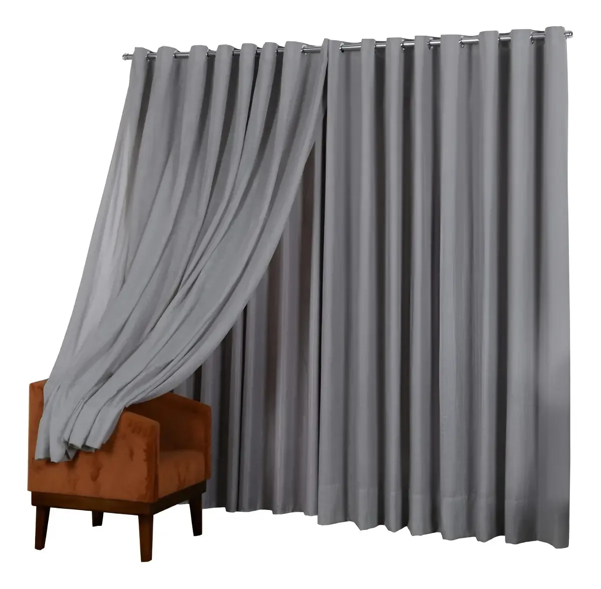Cortina Linho Gaze 6,00x2,50 C/ Forro Microfibra Sala/quarto Cor Gaze De Linho Cinza