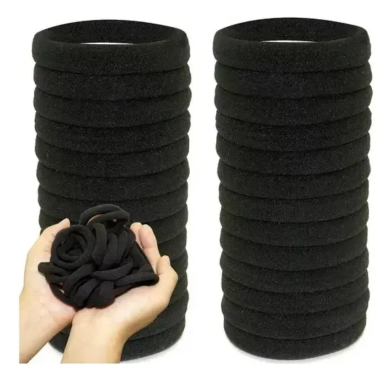 Kit 72 Elásticos de Cabelo Preto Xuxinha Scrunchie Bicudos Acessórios