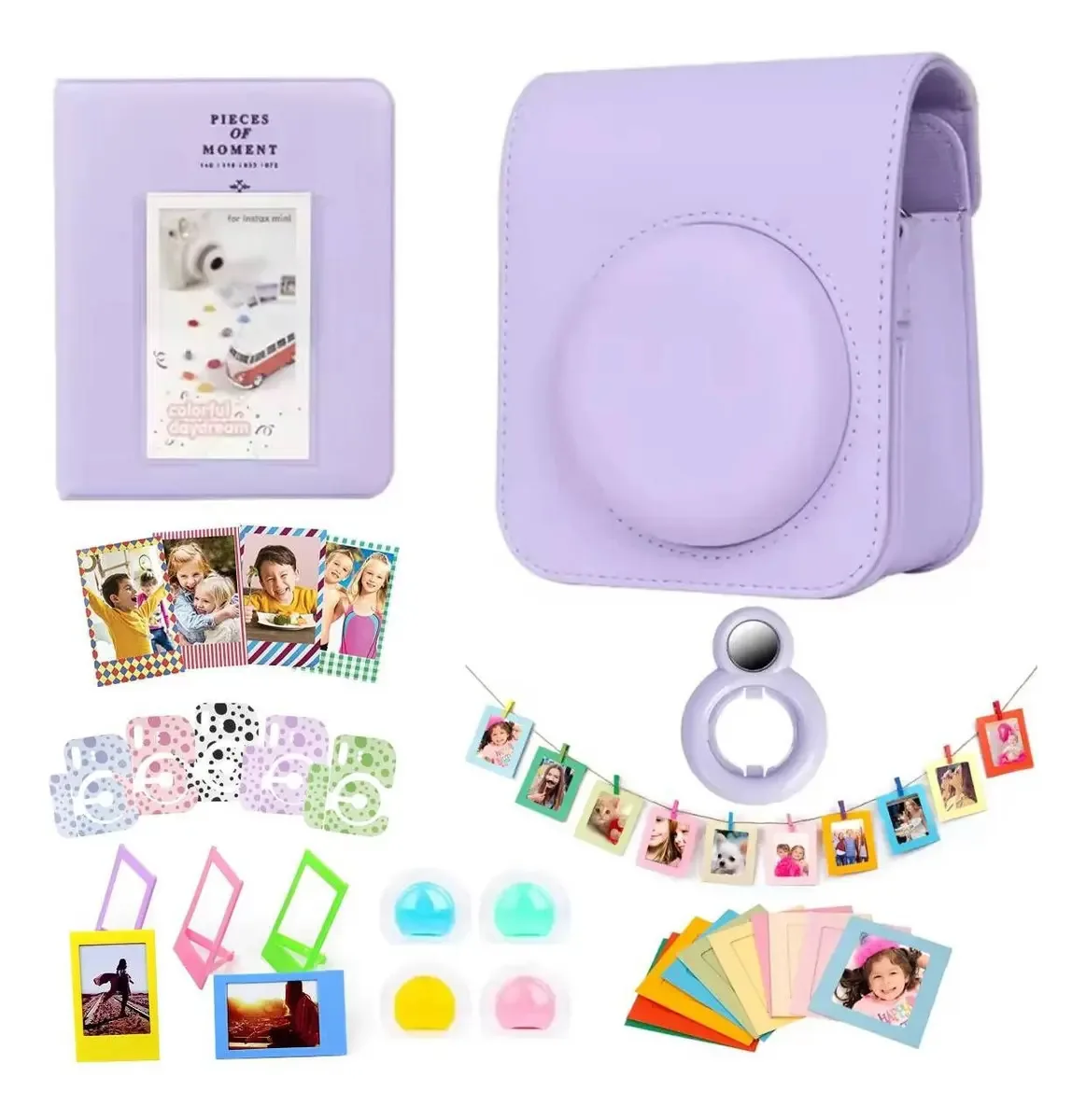 Kit Acessórios Instax Mini 12 Bolsa Álbum Adesivos 8 Em 1 Cor Lilás
