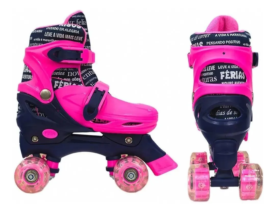 Patins 4 Rodas Paralelas Com Luz Rosa 31 Ao 34 Unik