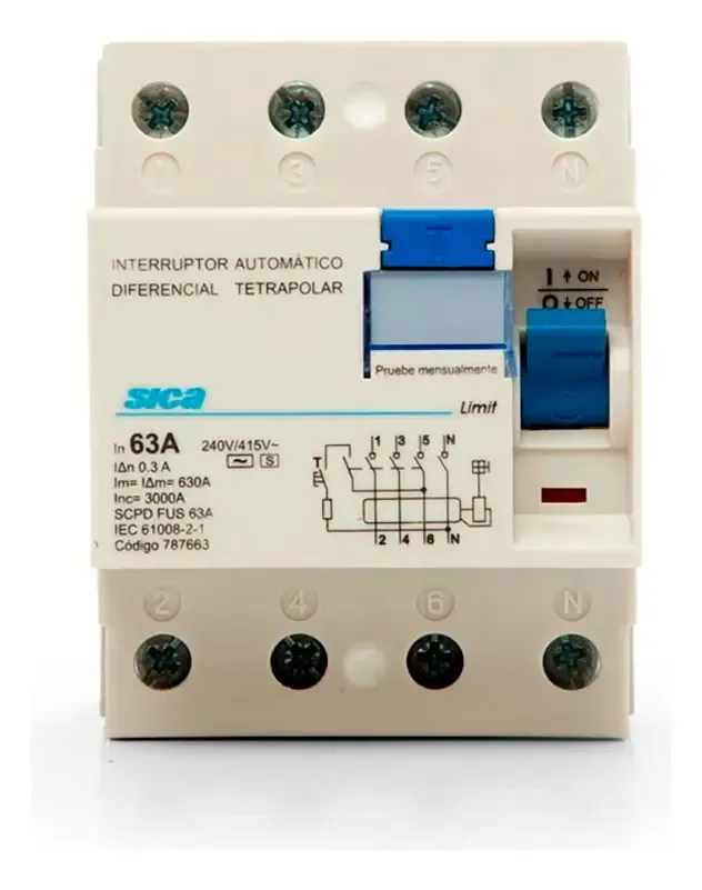 Disjuntor diferencial tetrapolar Sica 4x63 300mA