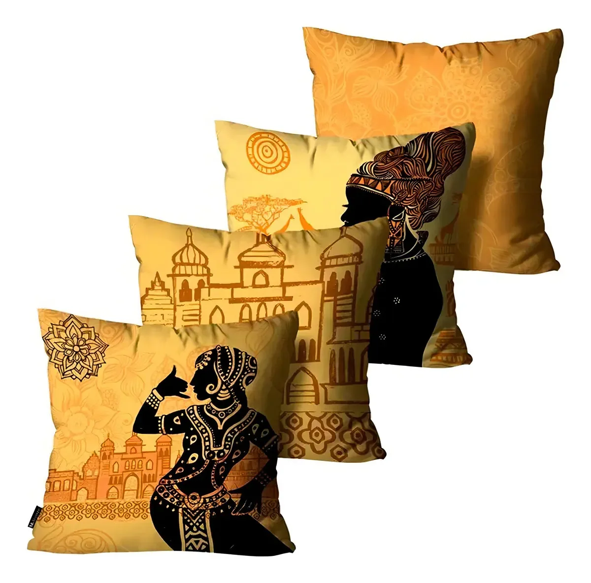 Kit 4 Capas Almofadas Africana Colorido 45x45 - Poliéster