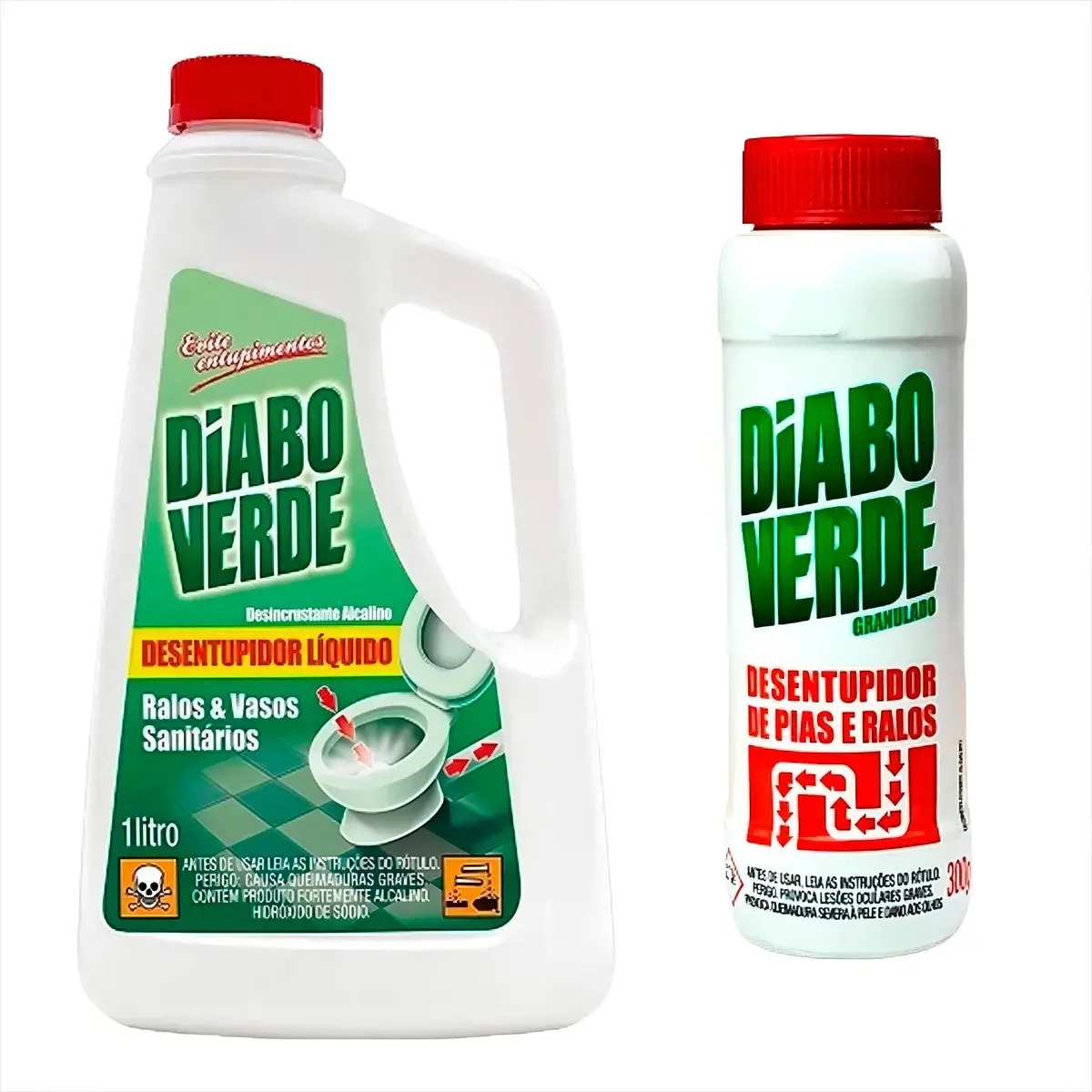 Desentupidor Diabo Verde Kit Líquido 1L + Granulado 300g Eficaz Ralos Vasos