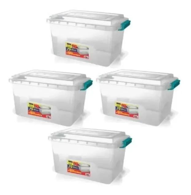 Kit 4 Caixas Organizadoras Transparente Tampa E Travas 19 L