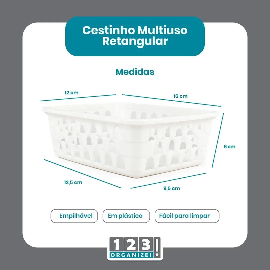 Cesto Multiuso Organizador Pequeno 16x12x6cm Branco