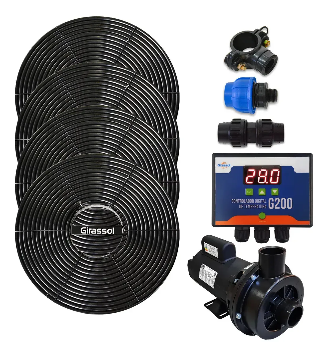 Aquecedor Coletor Solar Girassol Até 16m³ + Bomba + Painel