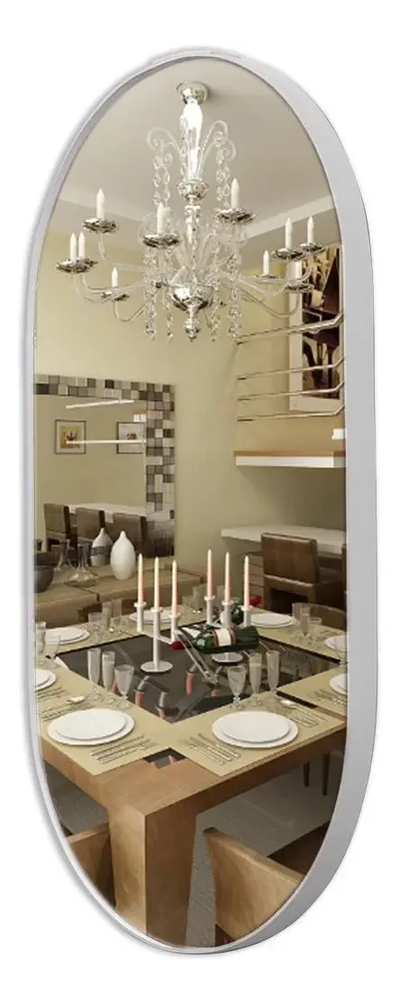 Espelho Parede Oval Moldura Couro Para Sala Quarto Banheiro