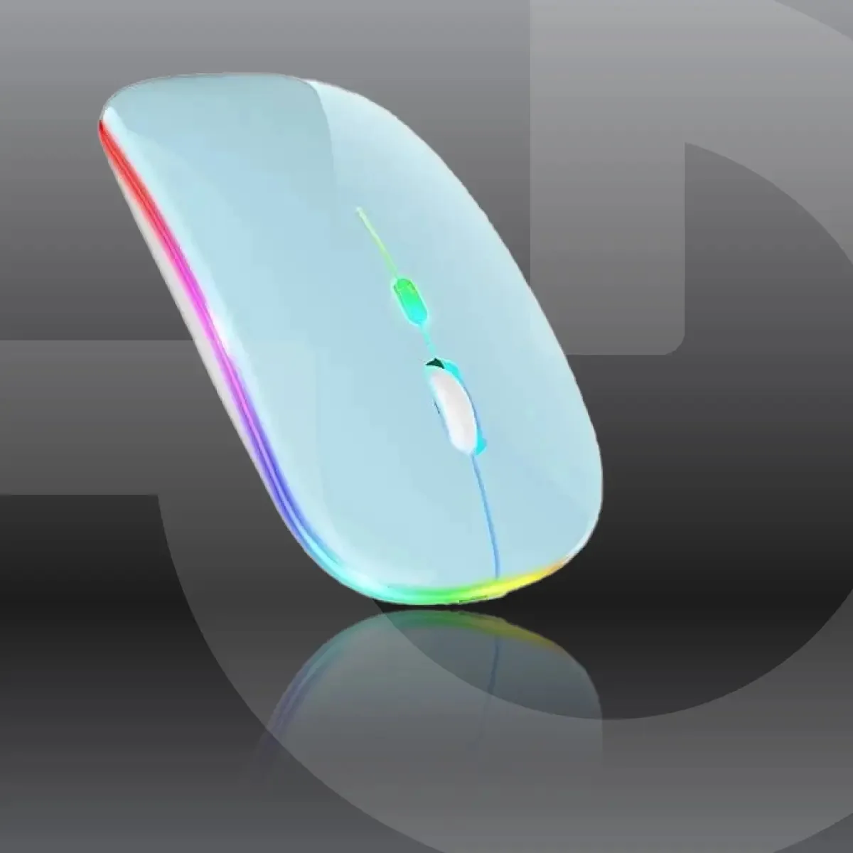 Mouse Sem Fio Recarregável Com Bluetooth e RGB, Azul Celeste