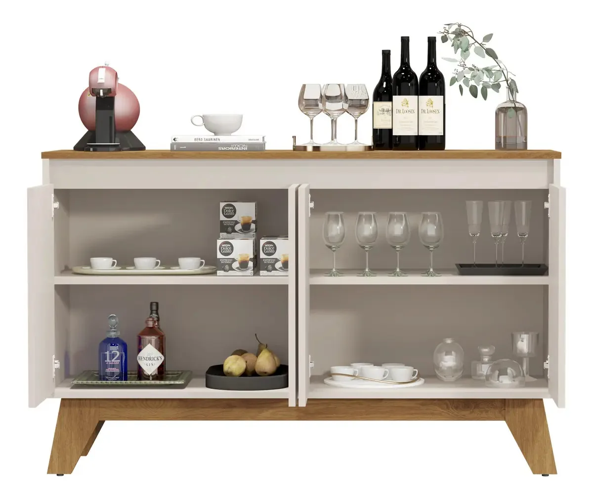 Buffet Aparador Cancun 4 Portas Prateleira Cozinha Sala Cor Off White