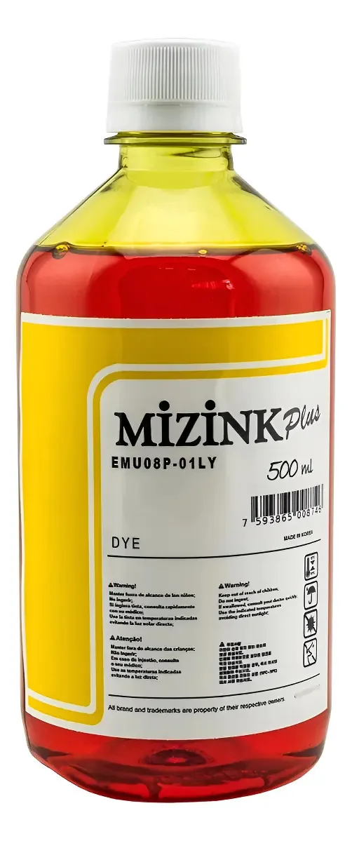 Tinta Corante 500ml Mizink Amarela Compatível Epson Impressoras UV