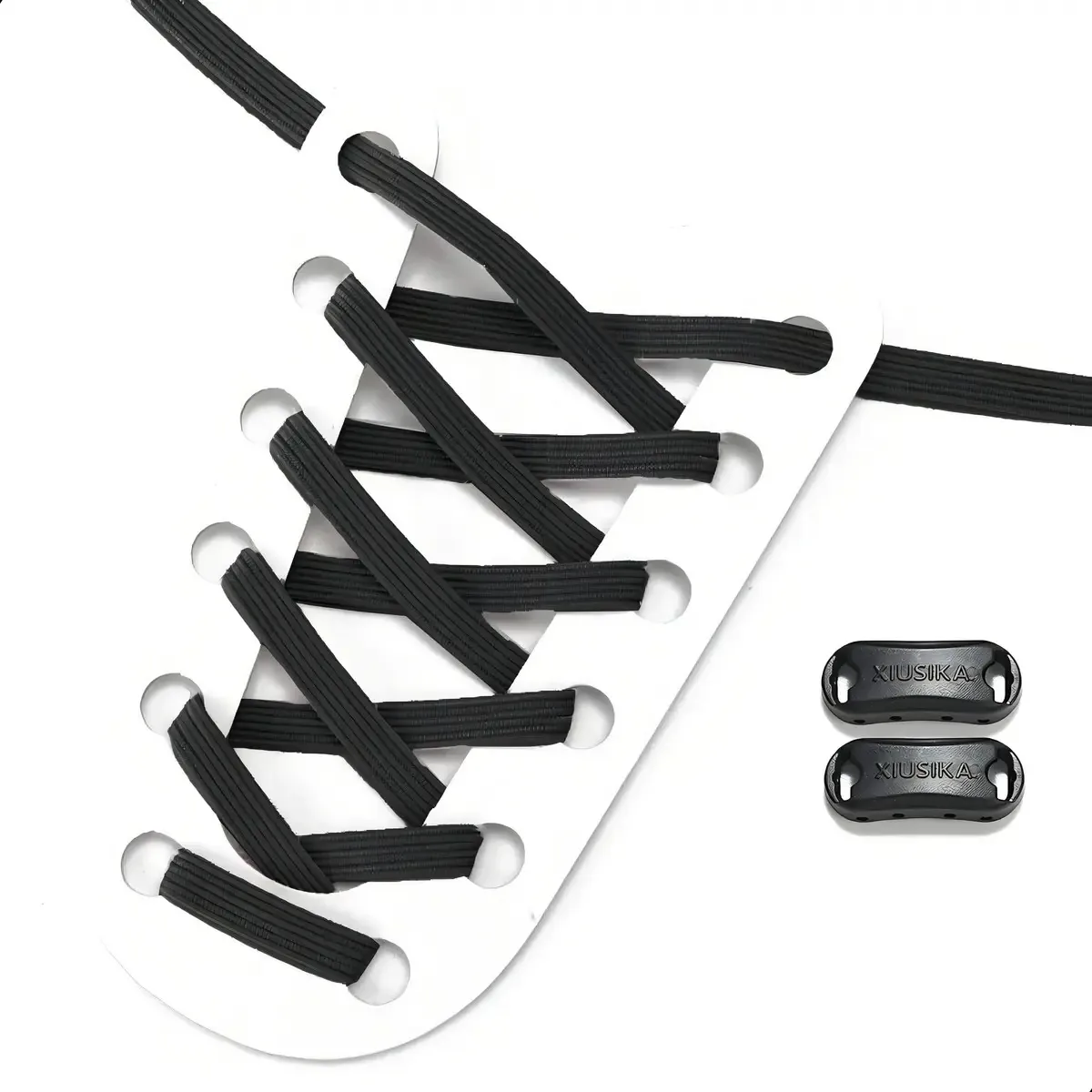 1 Par De Cadarços Cordão Elastico Chato + Fecho Engate Trava Cor Preto