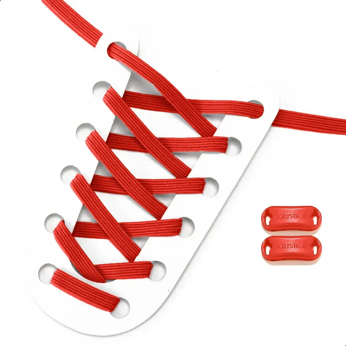 1 Par De Cadarços Cordão Elastico Chato + Fecho Engate Trava Cor Vermelho
