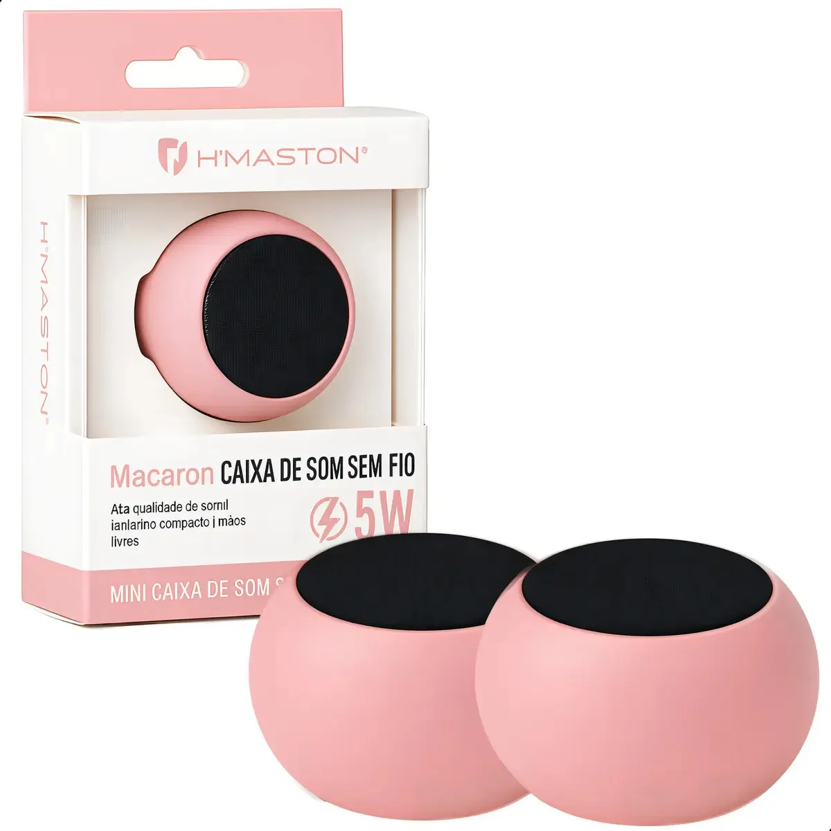 2 Caixas De Som Tws Metal Mini Hmaston Bluetooth Amplificada Cor Rosa