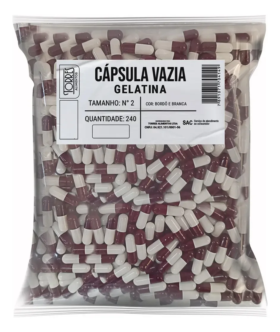 Cápsula Vazia De Gelatina N2 Bordo E Branca 240 Unidades