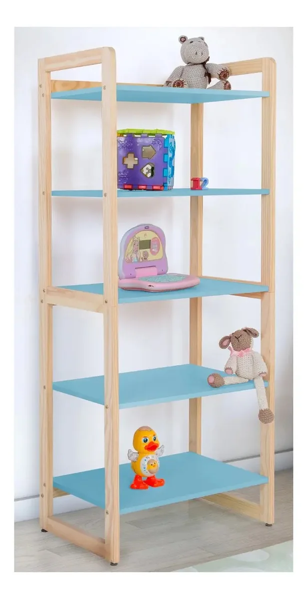 Estante Para Livros Organizador Brinquedos 05 Prateleiras Cor Azul-celeste