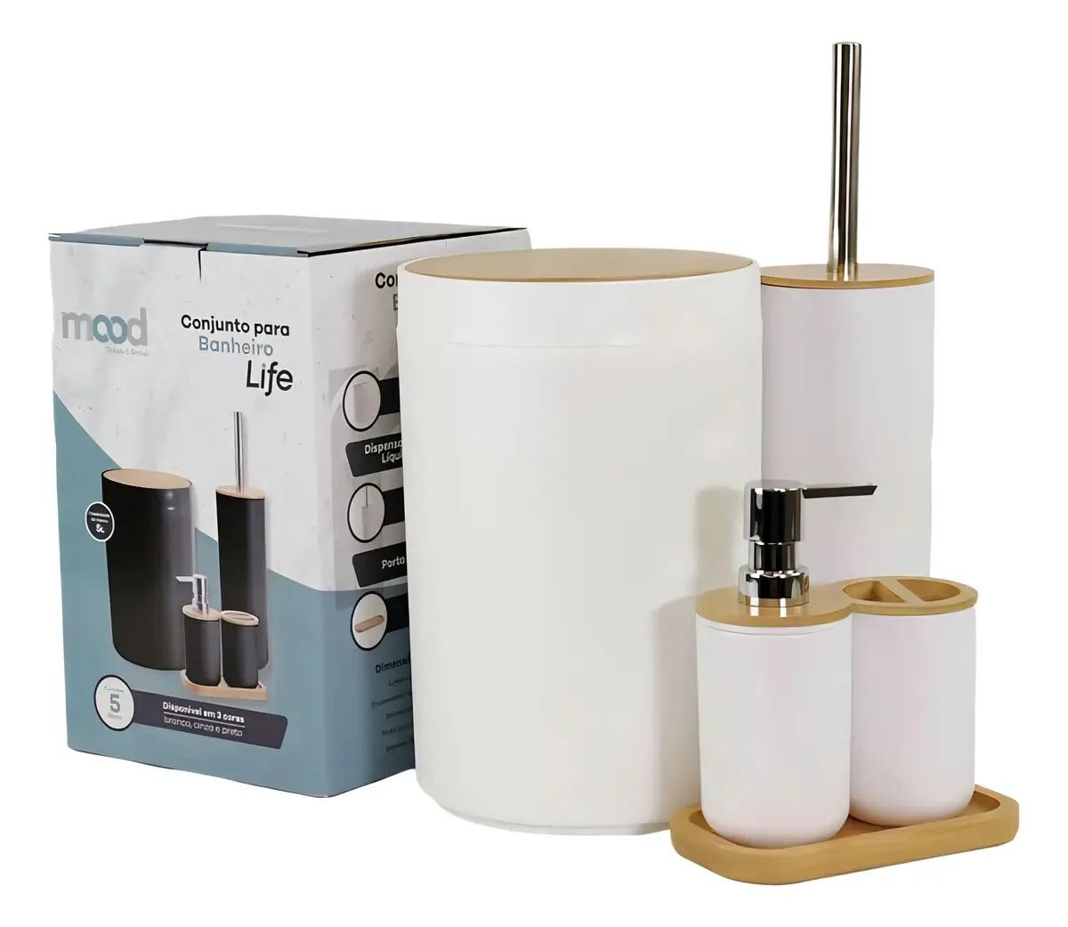 Conjunto De Acessórios P/ Banheiro E Lavabo Premium 5 Peças Cor Branco