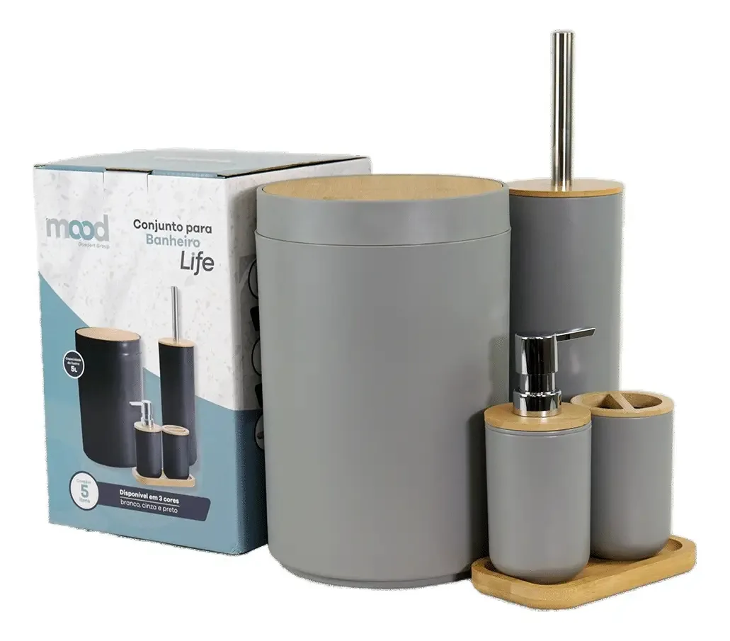 Conjunto De Acessórios P/ Banheiro E Lavabo Premium 5 Peças Cor Cinza