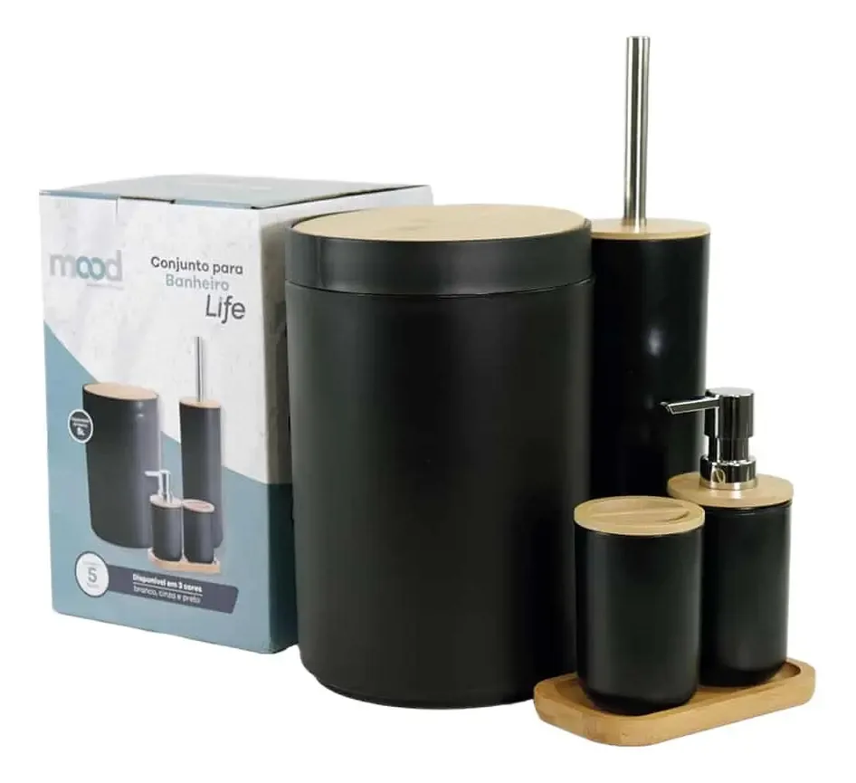 Conjunto De Acessórios P/ Banheiro E Lavabo Premium 5 Peças Cor Preto