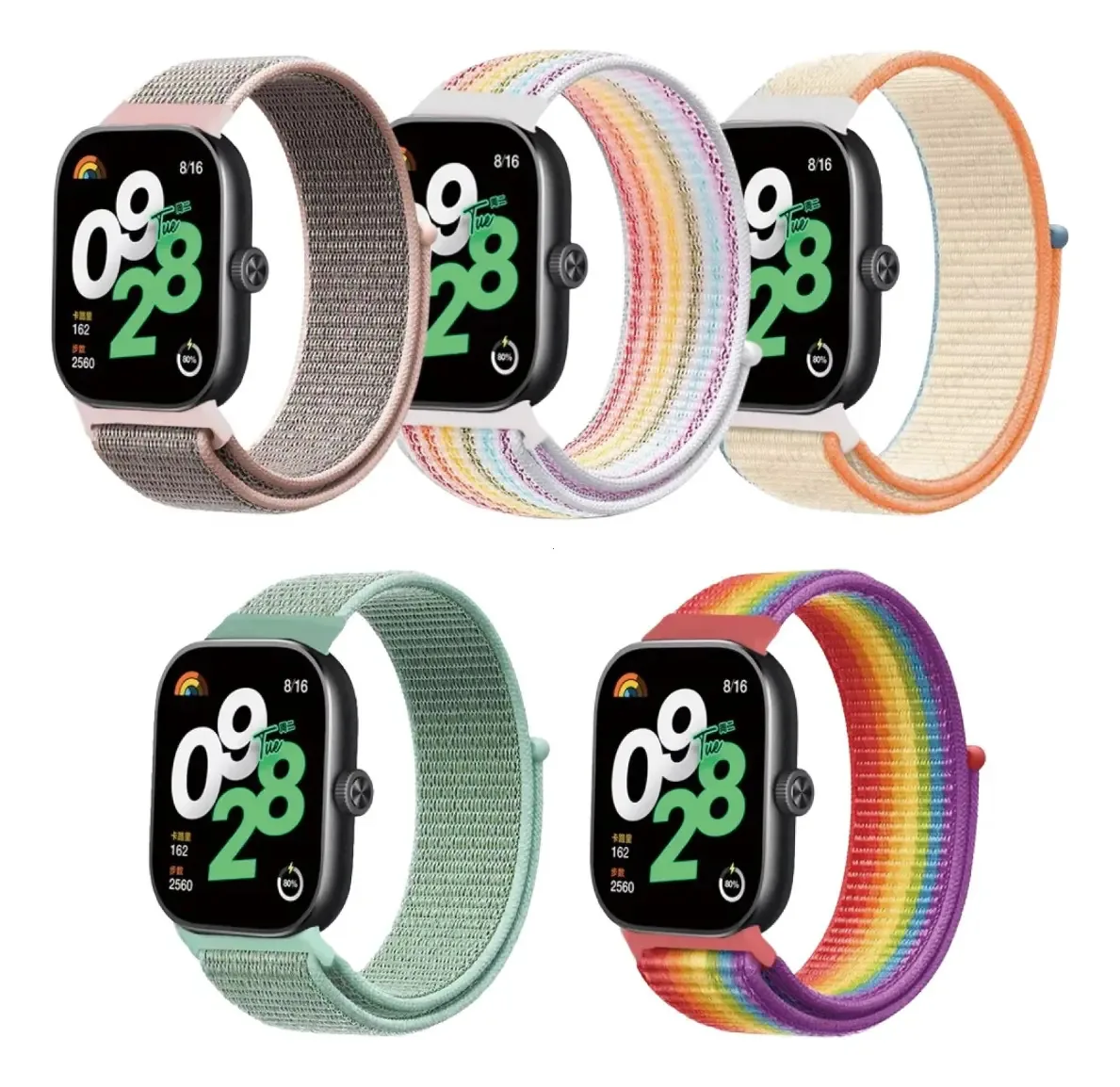 5 pulseiras para Redmi Watch, 4 pulseiras masculinas e femininas, pulseira de nylon, alça larga, 2,7 cm, grupo de cores B
