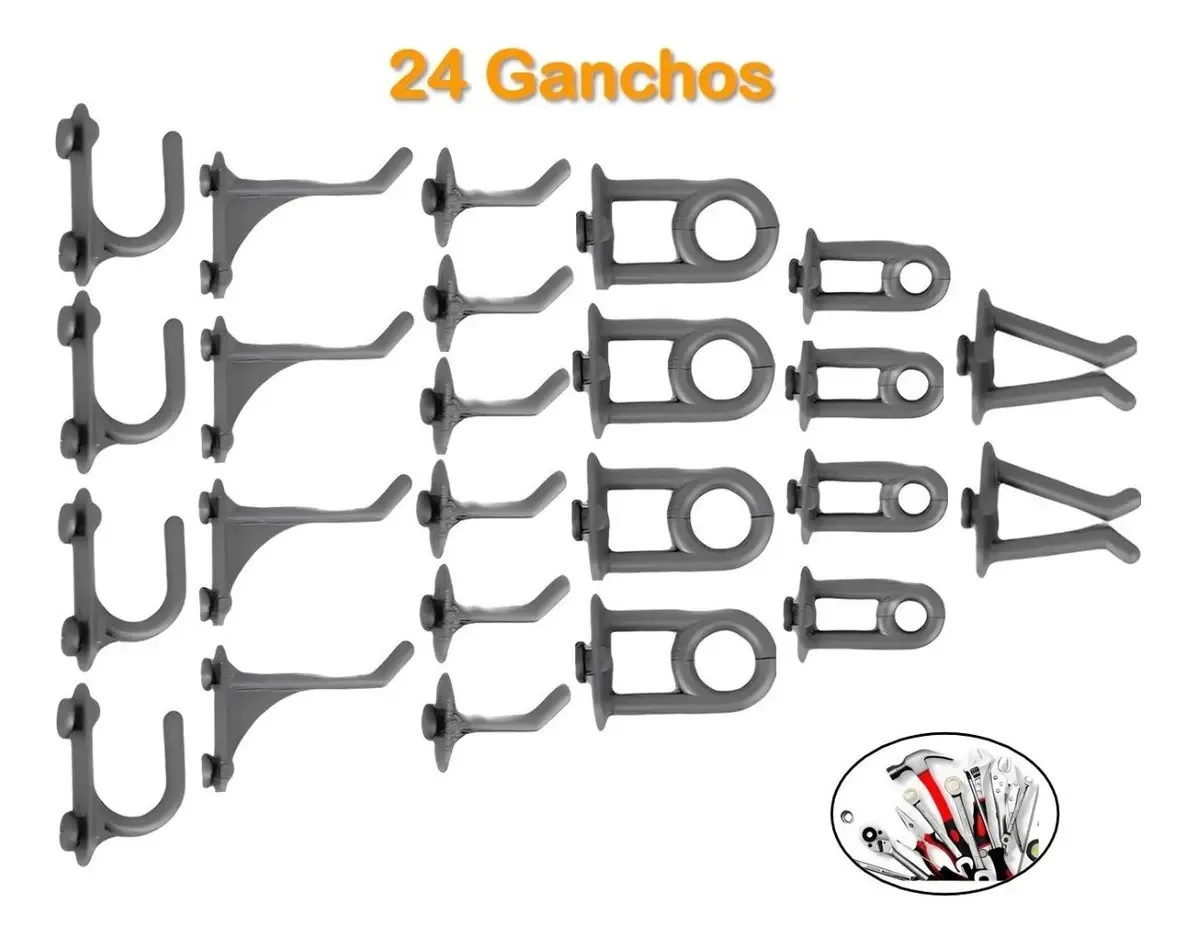 Kit 24 Ganchos Pino Plástico Para Painel Ferramentas Cinza
