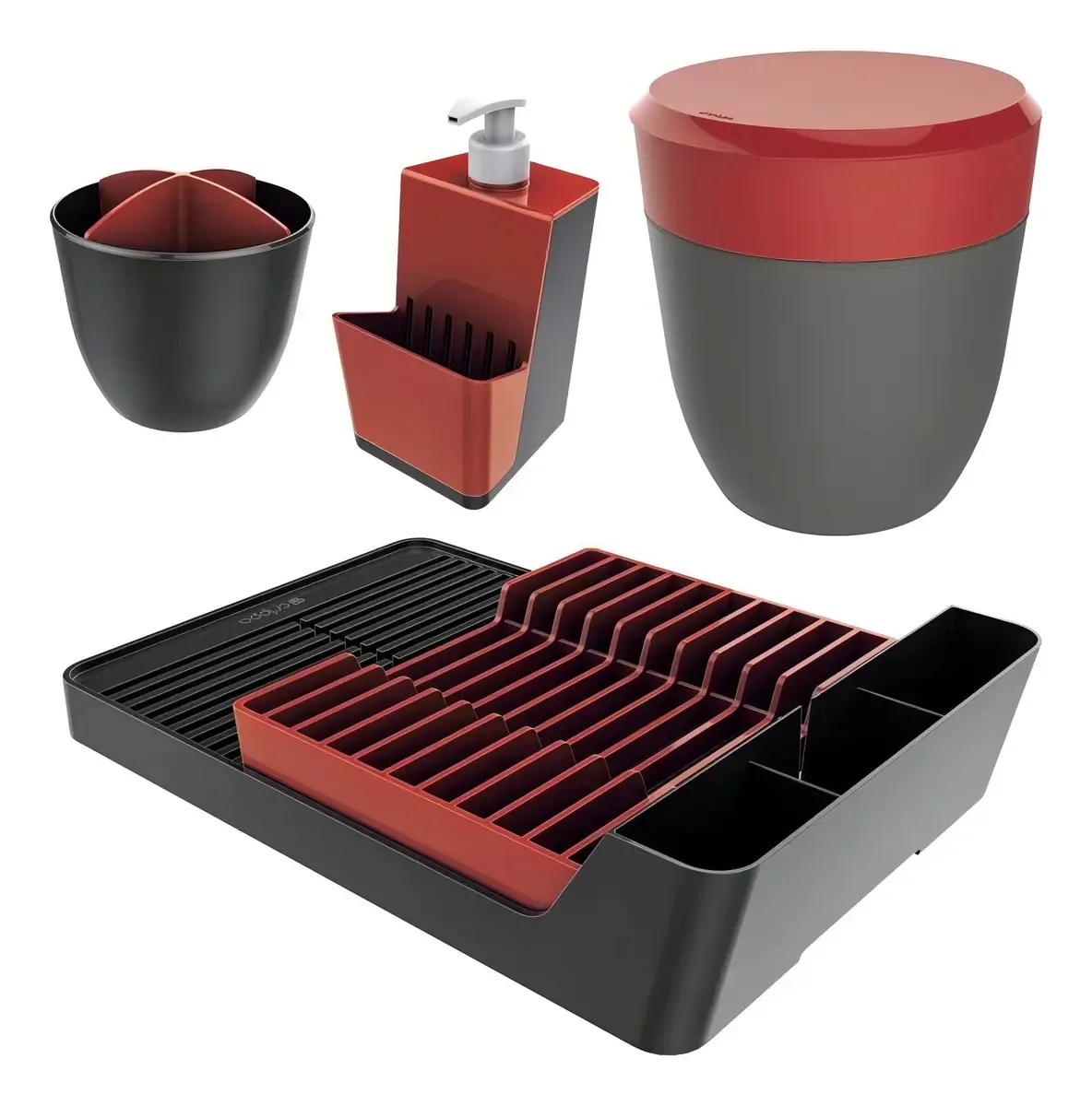 Escorredor Louça Porta Talher Dispenser Lixeira - Vermelho