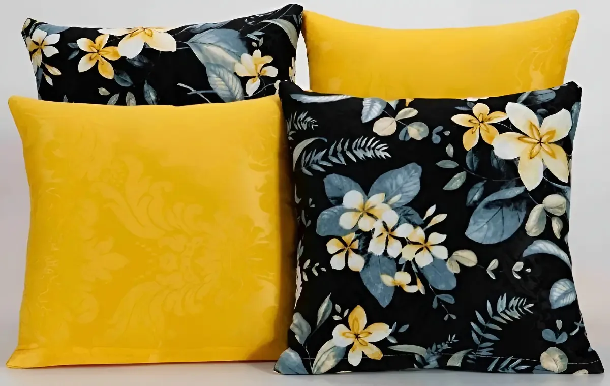 Kit 4 Almofadas Para Sofá Estampa Amarelo Com Preto