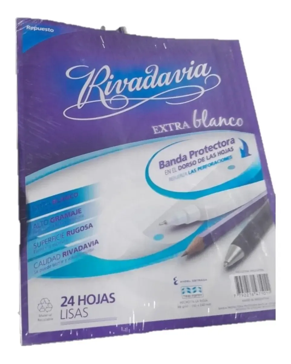 Folhas escolares Rivadavia Plain Number 3, recarga de 24 folhas