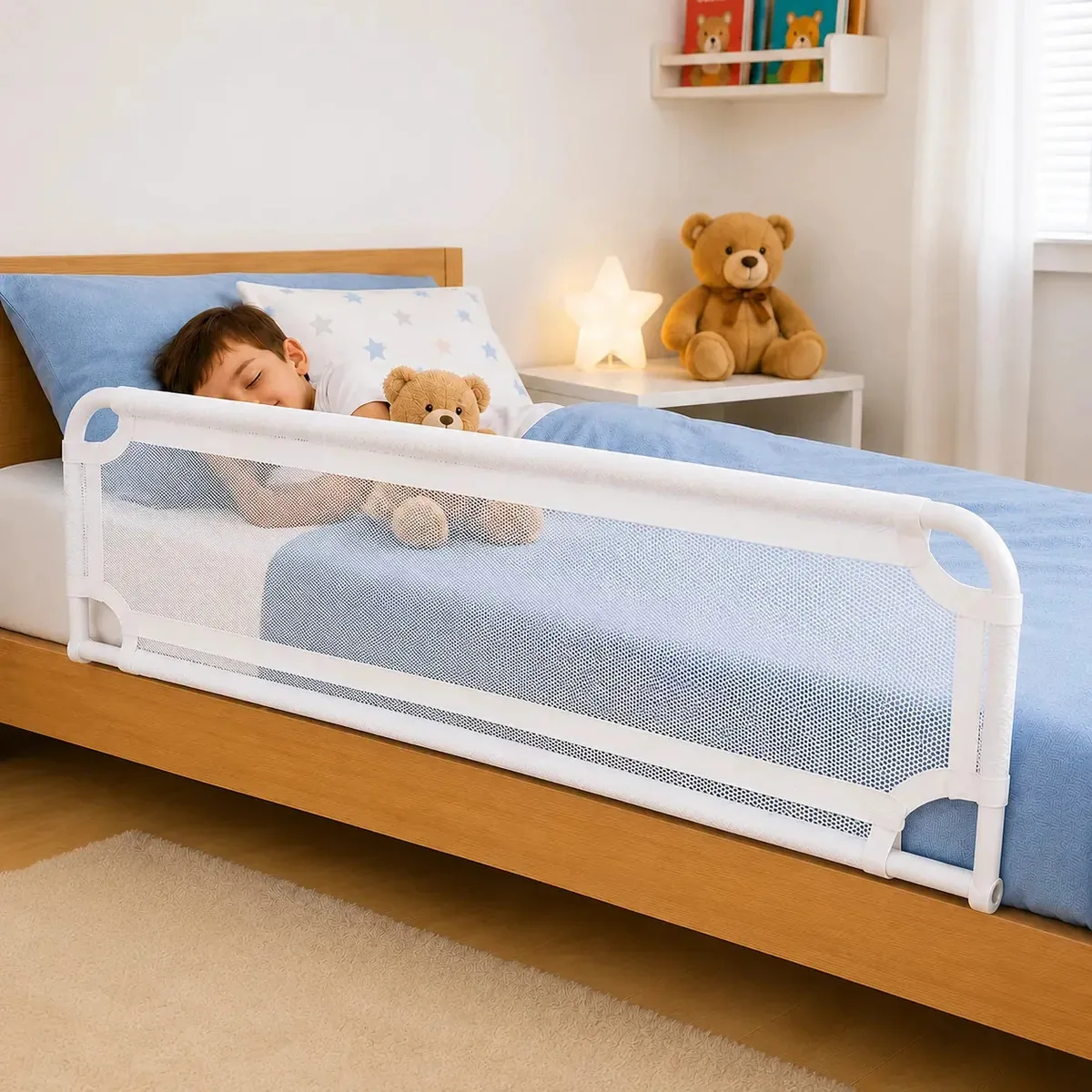 Grade De Cama Com Tela De Segurança Para Bebês E Idosos