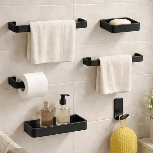 Kit Acessórios Para Banheiro Lavabo Preto 6 Peças