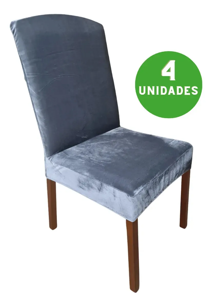 Kit 4 Capas para Cadeira Jantar Veludo Estanho Smooth Éden Decor